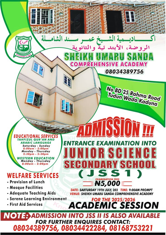 ADMISSION ANNOUNCEMENT INTO JSS1 & JSS2 FOR THE 2025/2026 ACADEMIC SESSION